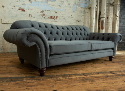 Big Sofa 4-Seater Couch Chesterfield Upholstery Seat Set Fabric Textile New Grey