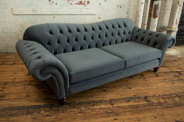 Big Sofa 4-Seater Couch Chesterfield Upholstery Seat Set Fabric Textile New Grey
