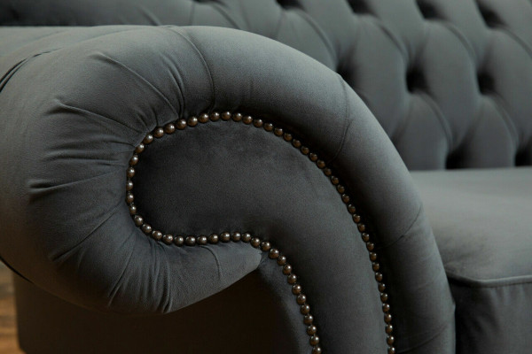 Big Sofa 4-Seater Couch Chesterfield Upholstery Seat Set Fabric Textile New Grey