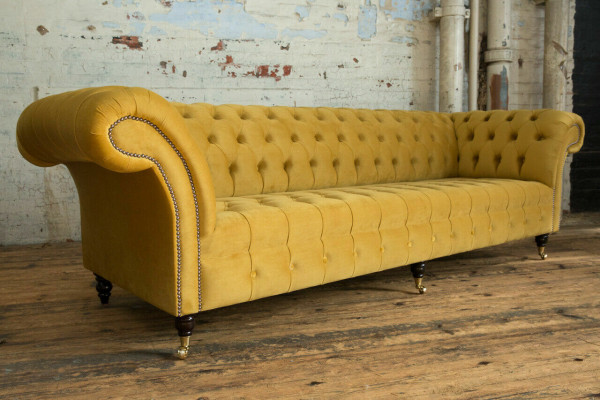 Sofa Sofa Upholstery Chesterfield Textile Sofas Design Luxury Fabric Sofas 4-seater Yellow