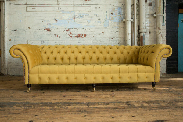 Sofa Sofa Upholstery Chesterfield Textile Sofas Design Luxury Fabric Sofas 4-seater Yellow