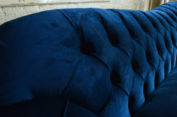 Design 4-Seater Sofa Couch Textile Upholstery Blue Classic Sofas Chesterfield New