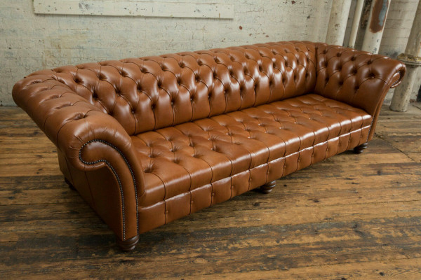 Brown Chesterfield leather sofa 4-seater XXL big sofa couches new upholstery