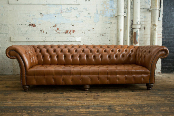 Brown Chesterfield leather sofa 4-seater XXL big sofa couches new upholstery
