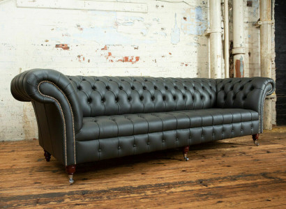 Gray Chesterfield 4-Seater Large Sofa Couch Textile Leather Upholstered Sofas