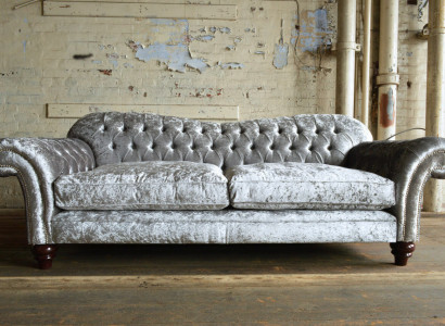 Classic Chesterfield Couch 4 Seater Sofa Velvet Leather Design Gray 240cm
