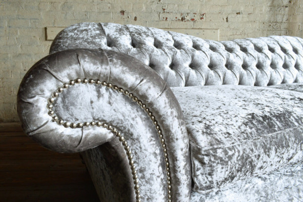 Classic Chesterfield Couch 4 Seater Sofa Velvet Leather Design Gray 240cm