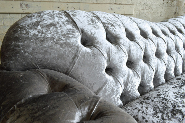Classic Chesterfield Couch 4 Seater Sofa Velvet Leather Design Gray 240cm