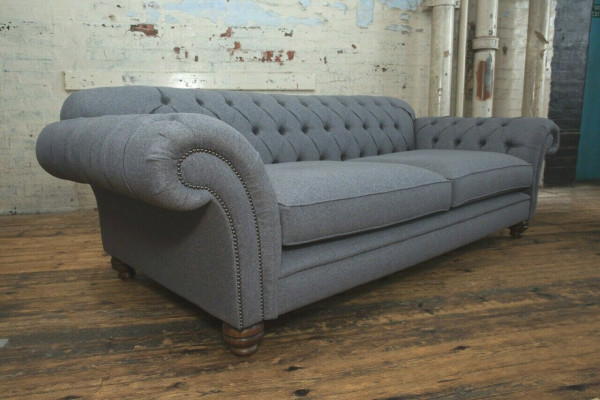 Modern sofa Chesterfield couch 4-seater couches velvet leather design gray