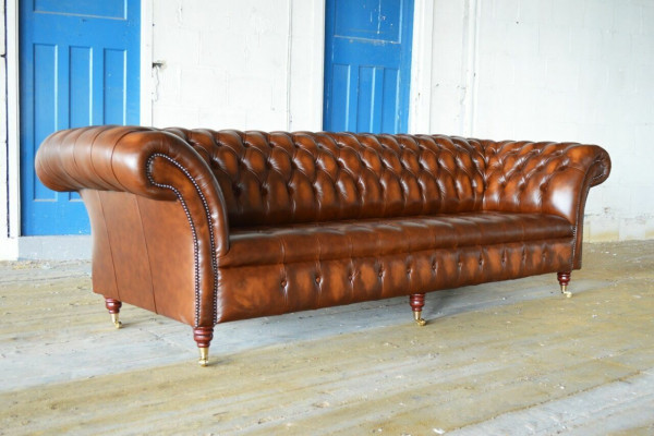 Chesterfield 4-Seater Upholstered Couch Modern Style Leather Fabric Sofa Couches Leather