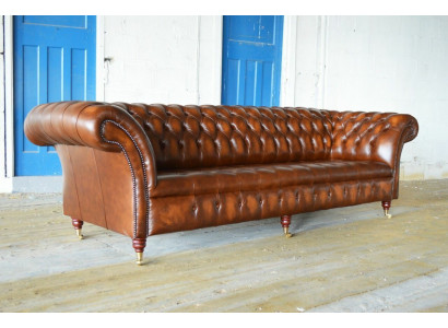 Chesterfield 4-Seater Upholstered Couch Modern Style Leather Fabric Sofa Couches Leather