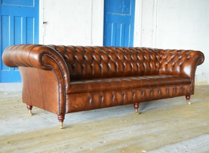 Chesterfield 4-Seater Upholstered Couch Modern Style Leather Fabric Sofa Couches Leather