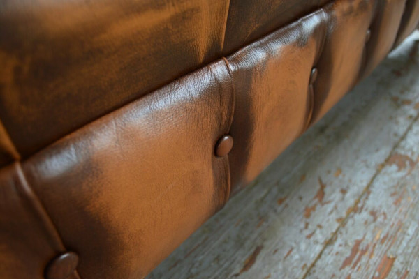 Chesterfield 4-Seater Upholstered Couch Modern Style Leather Fabric Sofa Couches Leather
