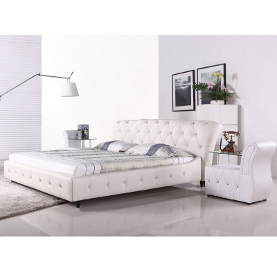 White Padded Designer Chesterfield Bed Bedroom Textile Furniture