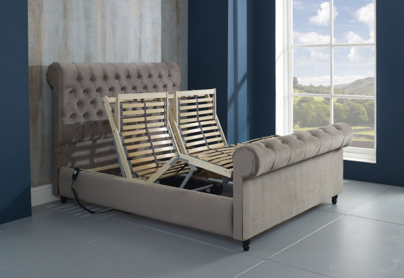 Designer Chesterfield Taupe Luxury Double Bed Upholstered Frame