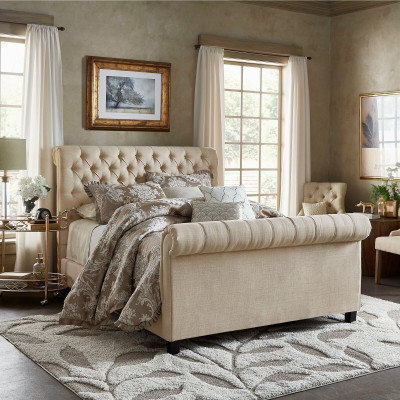 Large Luxury Chesterfield Double Bed Upholstered Beds Bedroom Furniture