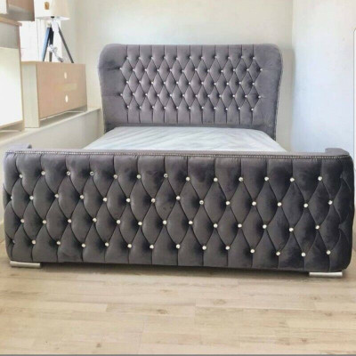 Chesterfield design bed textile leather velvet upholstered hotel beds bedroom