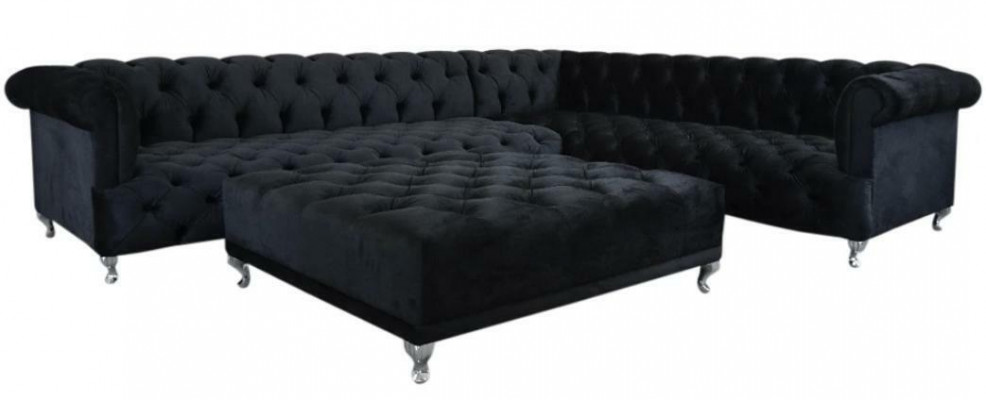 Chesterfield design corner sofa upholstered corner suite + ottoman corner couch