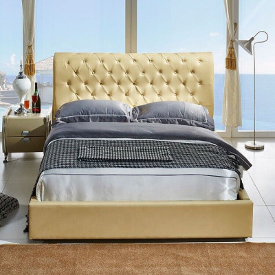 Beige Chesterfield Bed Design Bedroom English Beds Textile Upholstery