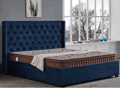 Royal blue bedroom bed upholstery double beds Chesterfield design