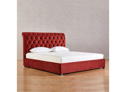 Royal red bedroom Chesterfield double bed upholstered luxury design.