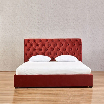 Royal red bedroom Chesterfield double bed upholstered luxury design.