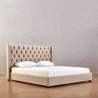 Beige bedroom beds upholstered bed Chesterfield textile fabric new