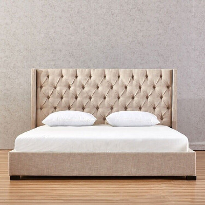 Beige bedroom beds upholstered bed Chesterfield textile fabric new