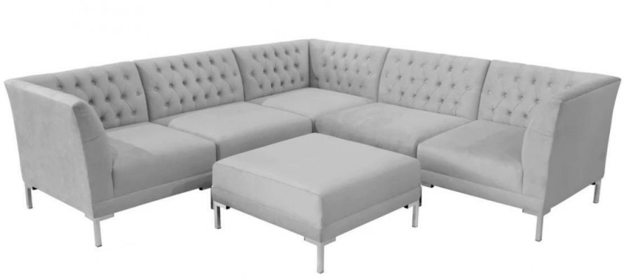 Sectional Sofa, Ottoman, Gray XXL, Big Textile Fabric, Chesterfield Sofa Suite, Furniture.