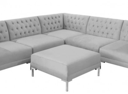 Sectional Sofa, Ottoman, Gray XXL, Big Textile Fabric, Chesterfield Sofa Suite, Furniture.