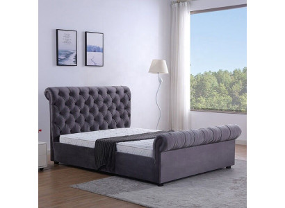 Design Chesterfield Bed Textile Leather Hotel Beds Bedroom New Velvet Upholstery