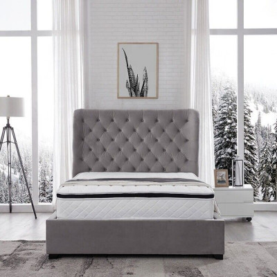 Luxurious Gray Designer Double Bed Upholstered Furniture Beds