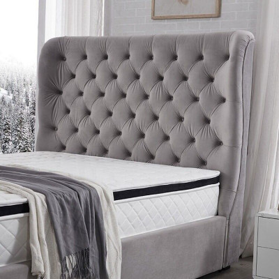 Luxurious Gray Designer Double Bed Upholstered Furniture Beds