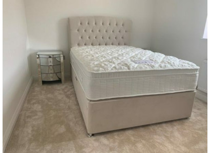 Large Beige Chesterfield Double Bed Luxury Modern Beds