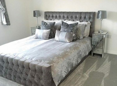 Gray stylish Chesterfield double bed designer bedroom beds