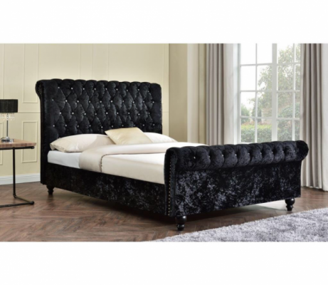 Black Chesterfield Upholstered Bed, XXL Big 140x200 Bedroom Bed