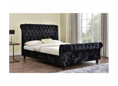 Black Chesterfield Upholstered Bed, XXL Big 140x200 Bedroom Bed