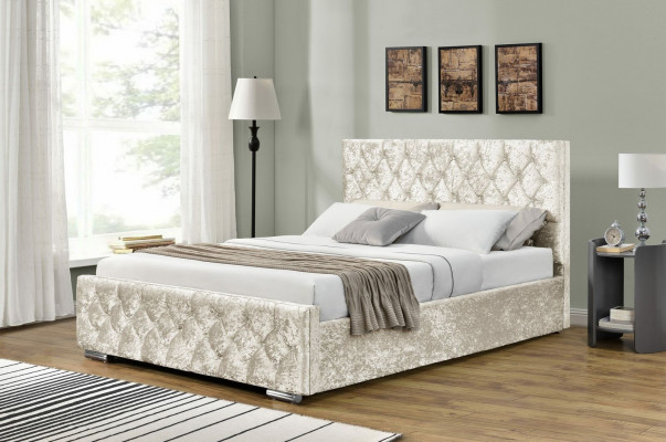 White Textile Chesterfield Bed Bedroom Double Beds Modern Bed