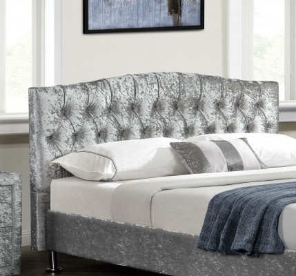 Chesterfield upholstered gray luxury double bed bedroom designer beds