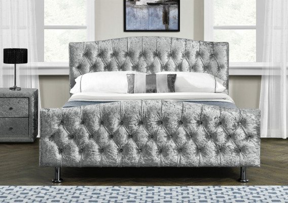 Chesterfield upholstered gray luxury double bed bedroom designer beds