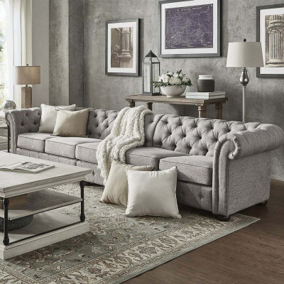 Chesterfield living room upholstery furniture sofa couch five-seater fabric