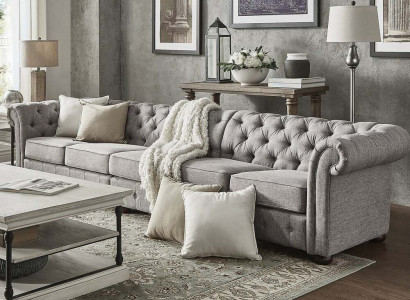 Chesterfield living room upholstery furniture sofa couch five-seater fabric