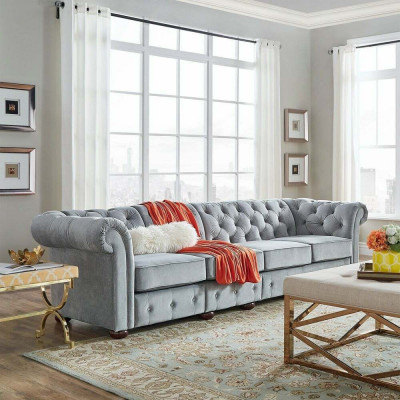 Chesterfield living room upholstery furniture sofa couch five-seater fabric