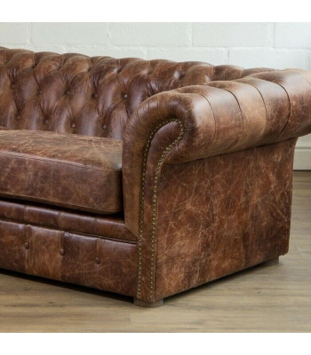 Brown Chesterfield 3-Seater Classic Luxury Baroque Sofa Textile Leather Couch Style