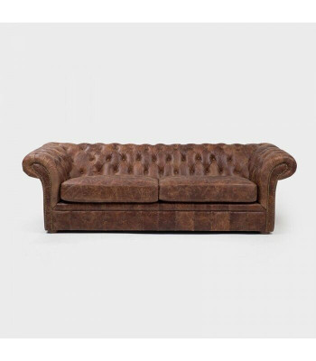 Brown Chesterfield 3-Seater Classic Luxury Baroque Sofa Textile Leather Couch Style