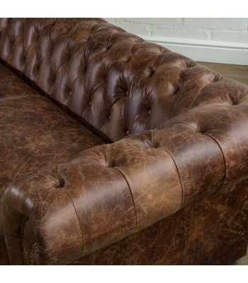 Brown Chesterfield 3-Seater Classic Luxury Baroque Sofa Textile Leather Couch Style
