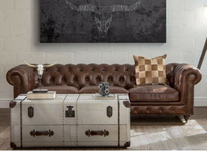 English Chesterfield couch leather sofa couches sofas three-seater brown wheels