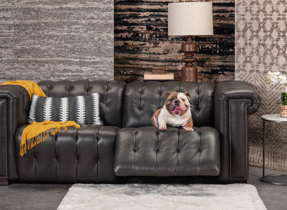 Designer Black Chesterfield Three-Seater Living Room Couch
