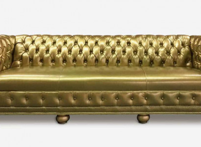 Chesterfield 3-Seater Sofa Couch Leather Suite Upholstery Gold Seat New