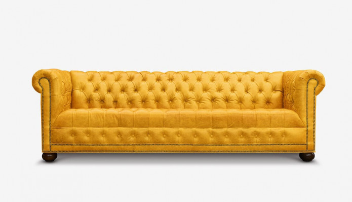 Chesterfield 3-Seater Sofa Couch Leather Suite Upholstery Gold Seat New
